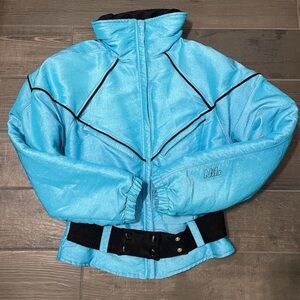 Vintage Nils Women's Blue Iridescent Puffer Ski Jacket Cropped Sz 10